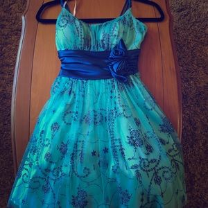 Short, light blue formal dress